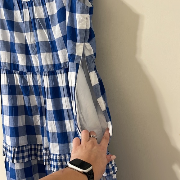 J.Crew Flutter-Sleeve Ruffle-Tiered Midi Dress Gingham Combo Blue White Size XL - Picture 8 of 14